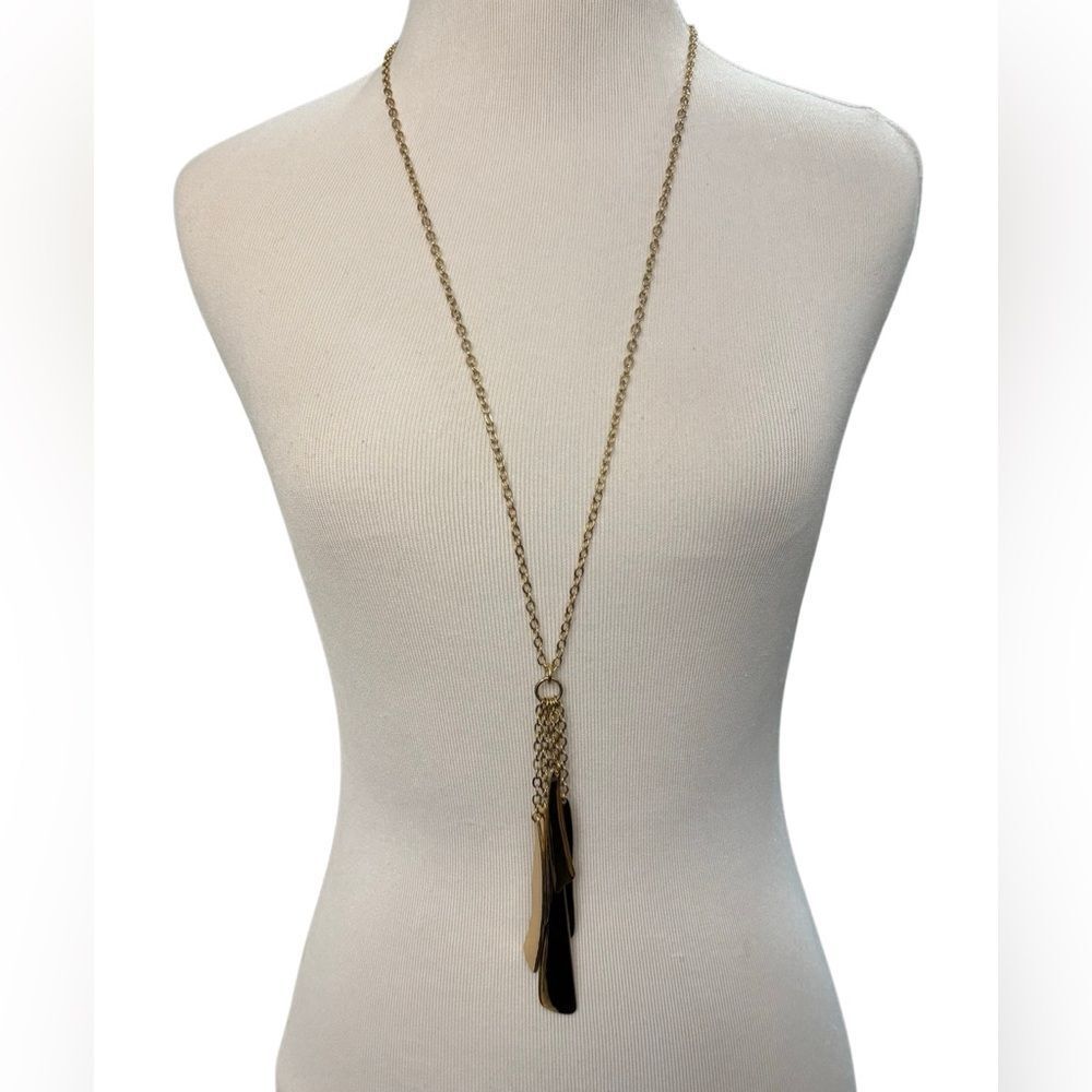 Gold Tone Tassel Fringe Statement Necklace Adjustable 36”